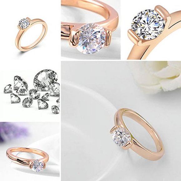 Simulated Diamond Solitaire Ring - Rose Gold - Picture 3 of 4
